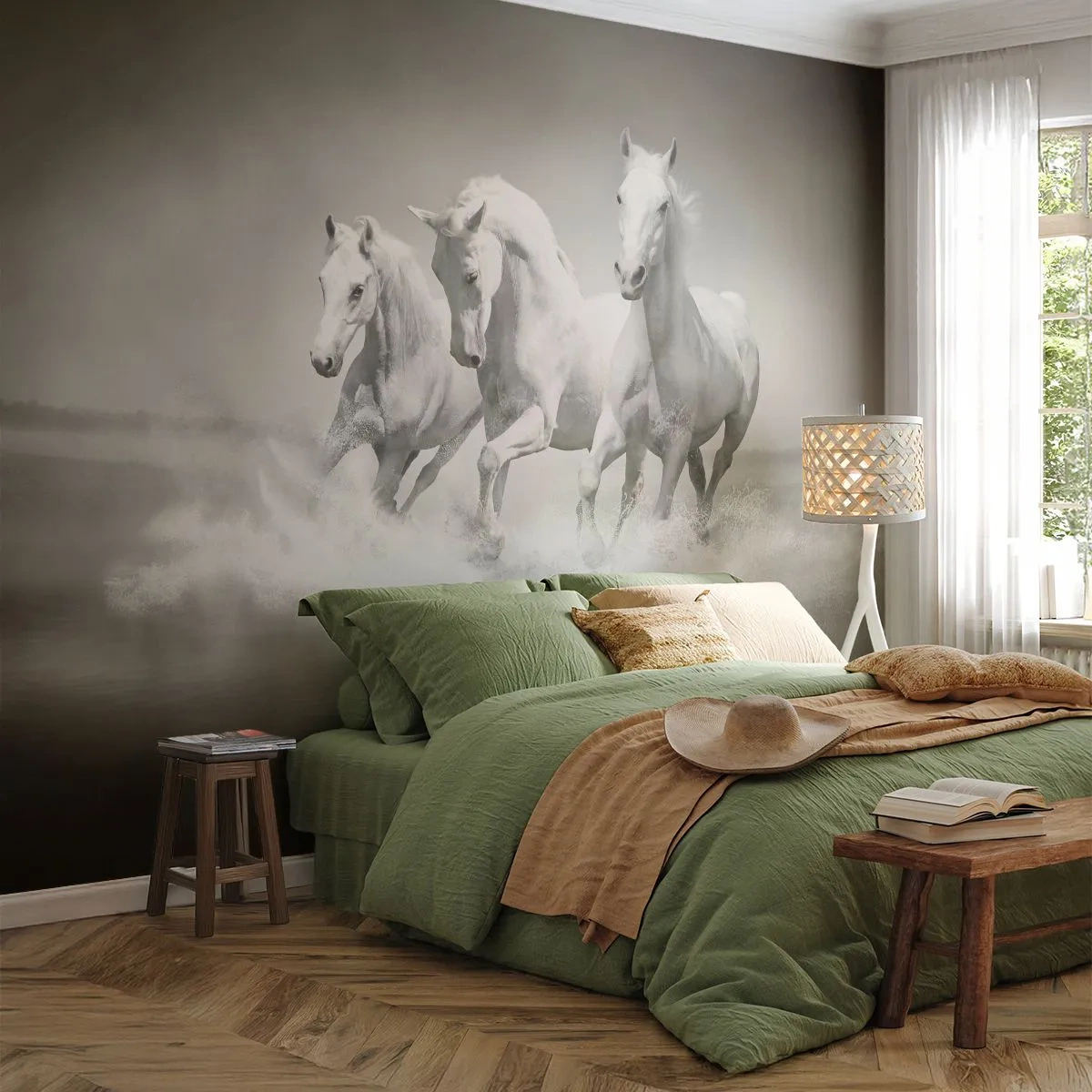 Papier Peint Autocollant Deluxe Sticker - La folie blanche - Animaux, Les chevaux, Nature - 400x280 cm