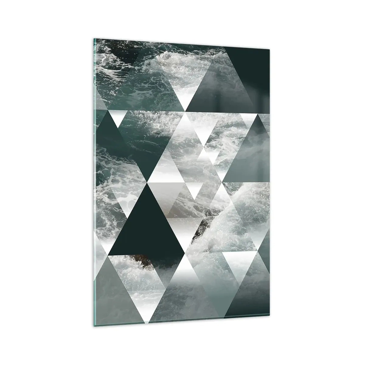 Impression sur verre - Image sur verre - Motif géométrique avec un motif de vagues dans des tons de vert - 80x120cm - Point de vue de cristal - Décoration murale moderne pour le salon et la chambre ARTTOR