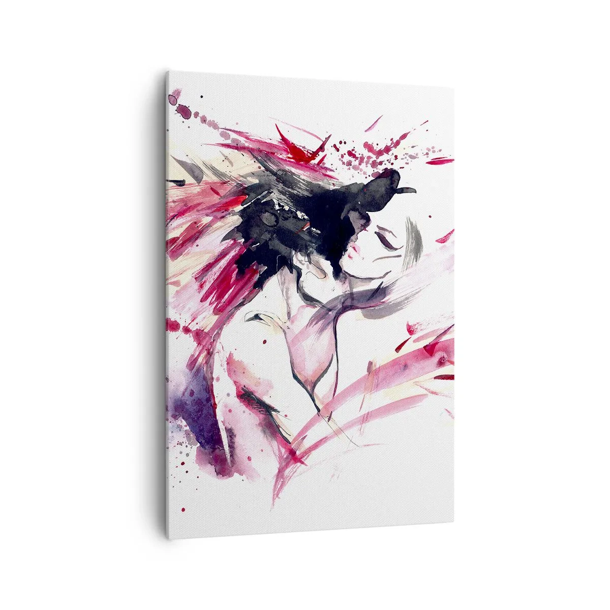 Impression sur toile - Image sur toile - Portrait abstrait d'une femme aux accents rouges dynamiques - 70x100cm - Un accomplissement amoureux - Décoration murale moderne pour le salon et la chambre ARTTOR