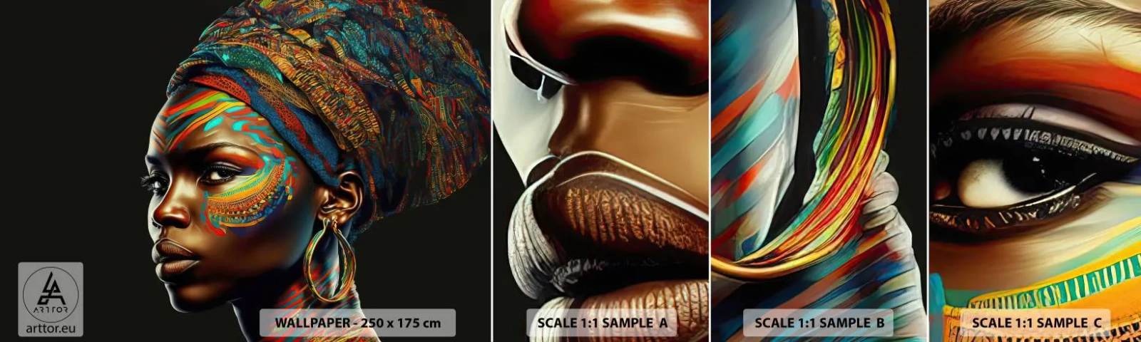 Échantillon de Papier Peint Autocollant Deluxe Sticker - reine africaine - Turban, Tribus, Afro-américain - 100x30 cm