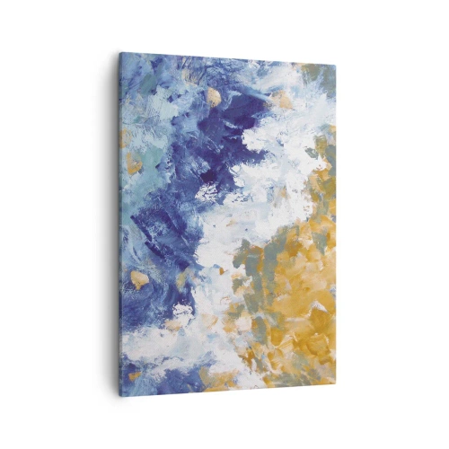 Impression sur toile - Image sur toile - Abstraction dans les tons de bleu, blanc et or - 50x70cm - Danse des éléments - Décoration murale moderne pour le salon et la chambre ARTTOR