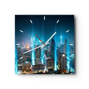 Horloge murale - Pendule murale - Une ville moderne la nuit avec des accents d'éclairage futuristes. - 30x30cm - À Berlin au paradis - Décoration murale moderne pour le salon et la chambre ARTTOR
