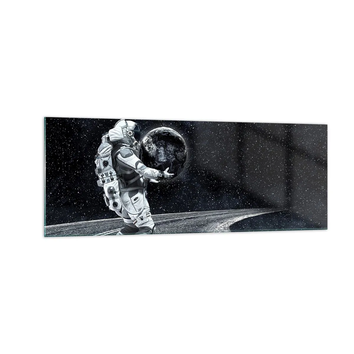 Impression sur verre - Image sur verre - Astronaute avec la Terre contre le ciel étoilé - 140x50cm - Sur la Voie Lactée - Décoration murale moderne pour le salon et la chambre ARTTOR