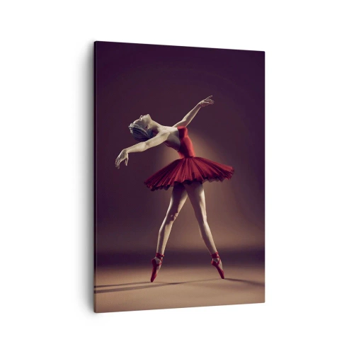 Impression sur toile - Image sur toile - Une danseuse de ballet en robe rouge sur fond de scène - 50x70cm - Une danseuse étoile - Décoration murale moderne pour le salon et la chambre ARTTOR