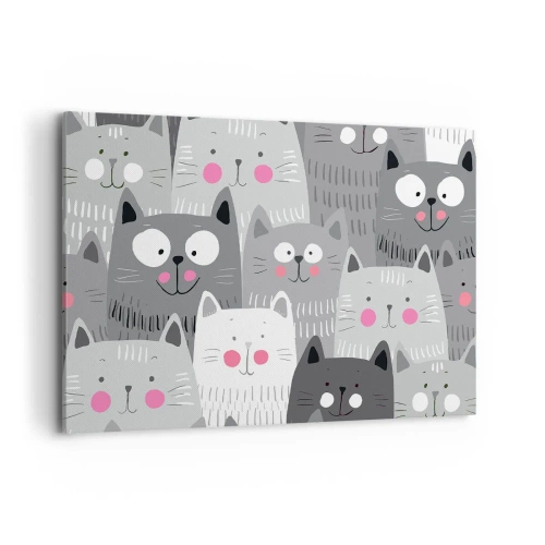 Impression sur toile - Image sur toile - Un motif amusant avec des chats dans des tons de gris - 120x80cm - Le monde des chats - Décoration murale moderne pour le salon et la chambre ARTTOR