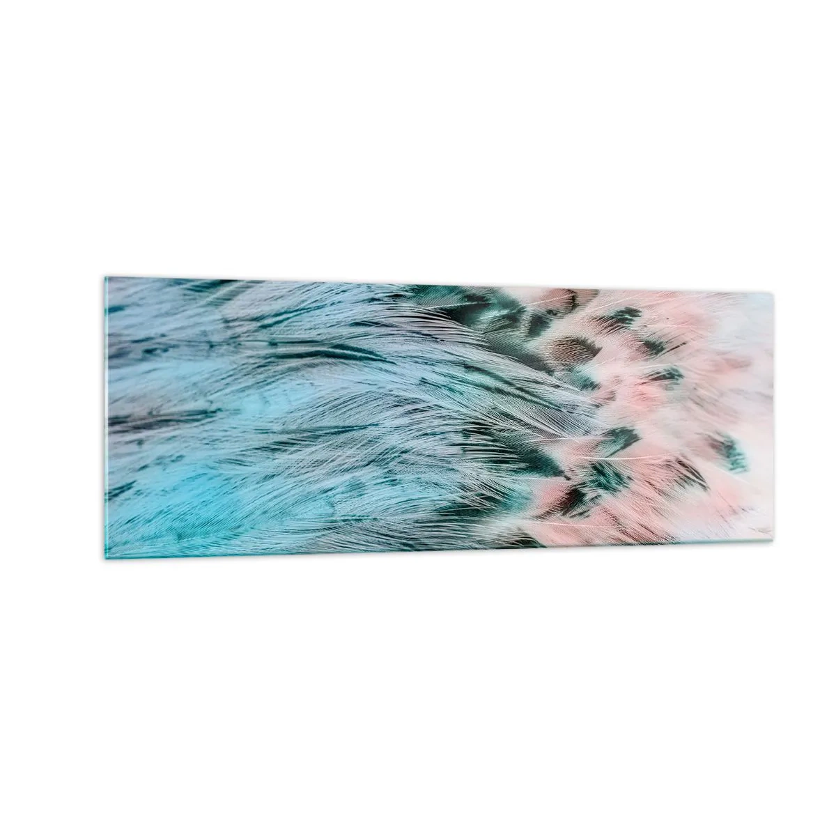 Impression sur verre - Image sur verre - Gros plan de plumes aux couleurs rose saphir pastel - 140x50cm - Duvet rose saphir - Décoration murale moderne pour le salon et la chambre ARTTOR