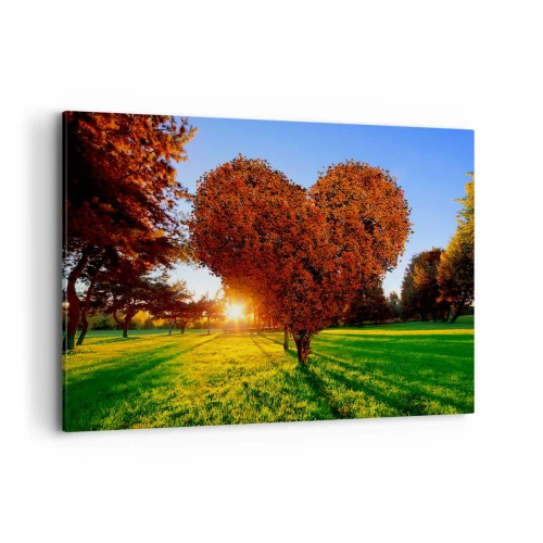 Impression sur toile - Image sur toile - Un arbre en forme de cœur dans un paysage d'automne - 100x70cm - Et comment ne pas aimer tomber - Décoration murale moderne pour le salon et la chambre ARTTOR