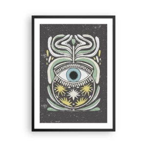 Affiche dans un cadre noir - Poster - Un œil symbolique entouré de motifs végétaux sur fond sombre. - 50x70cm - Rituels tribaux - Décoration murale moderne pour le salon et la chambre ARTTOR