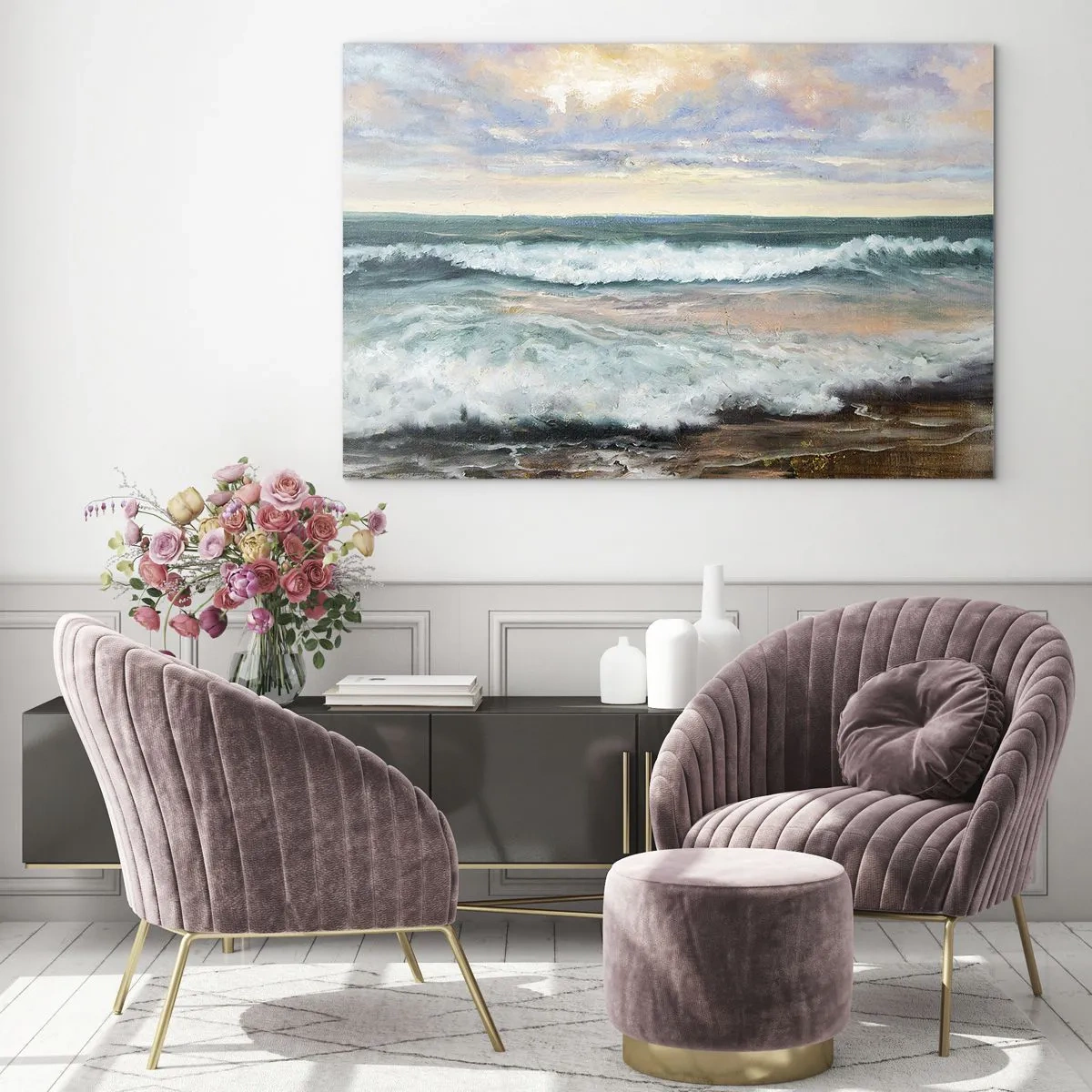 Impression sur verre - Image sur verre - Un tableau représentant des vagues s'écrasant sur le rivage - 100x70cm - Ici tu adouciras ton âme - Décoration murale moderne pour le salon et la chambre ARTTOR