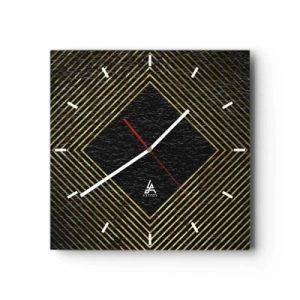Horloge murale - Pendule murale - Fond noir avec un motif géométrique de lignes dorées - 30x30cm - Géométrie dans un style glamour - Décoration murale moderne pour le salon et la chambre ARTTOR