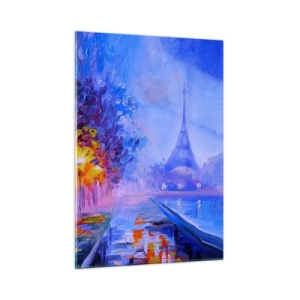 Impression sur verre - Image sur verre - Promenade nocturne à Paris avec la Tour Eiffel - 50x70cm - Une ballade idéale - Décoration murale moderne pour le salon et la chambre ARTTOR