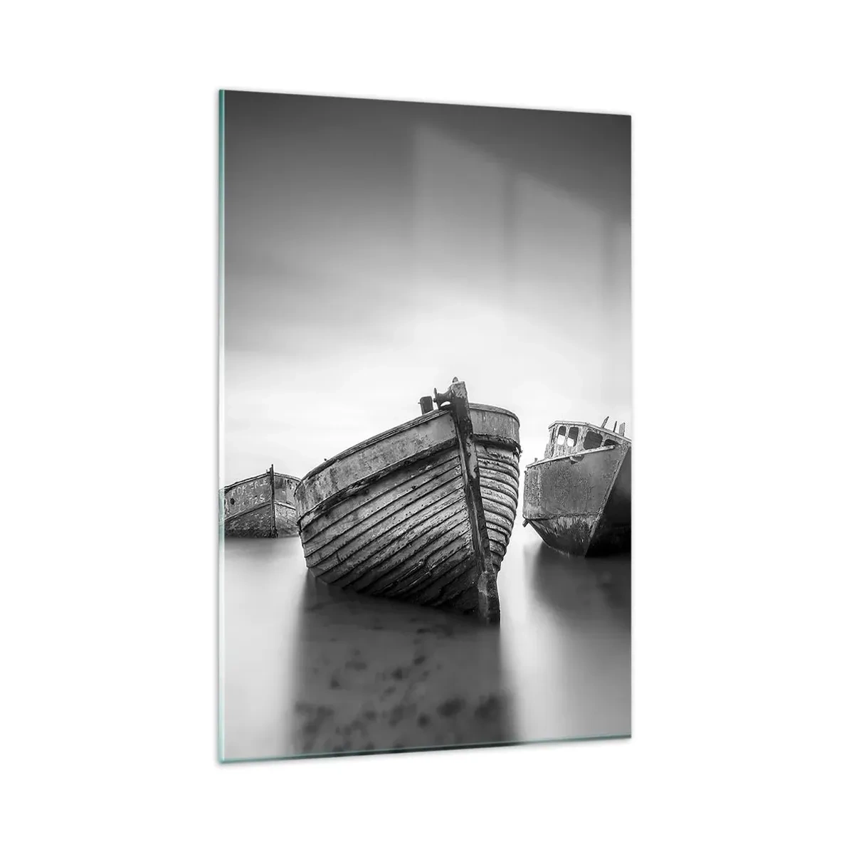 Impression sur verre - Image sur verre - Bateaux abandonnés sur une eau calme - 80x120cm - Cùest déjà un souvenir... - Décoration murale moderne pour le salon et la chambre ARTTOR
