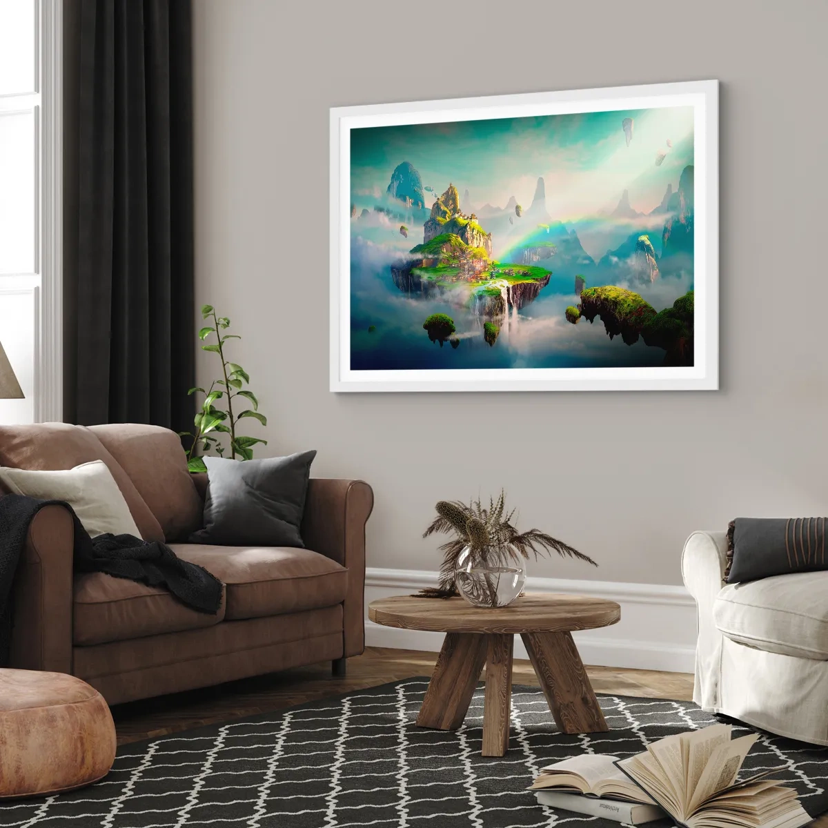 Affiche dans un cadre blanc - Poster - Au milieu des cieux - îles du bonheur - 100x70 cm