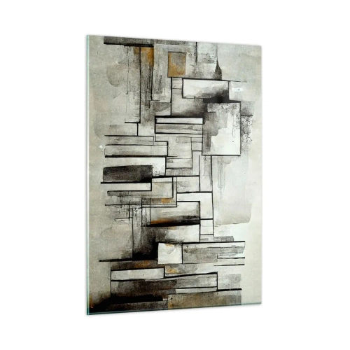Impression sur verre - Image sur verre - Composition géométrique de rectangles dans des tons gris tamisés - 50x70cm - Le pouvoir de la simplicité - Décoration murale moderne pour le salon et la chambre ARTTOR