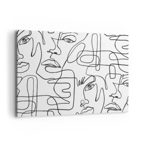 Impression sur toile - Image sur toile - Un dessin minimaliste d'un visage avec des lignes sur un fond clair. - 100x70cm - Dans des émotions enchevêtrées - Décoration murale moderne pour le salon et la chambre ARTTOR