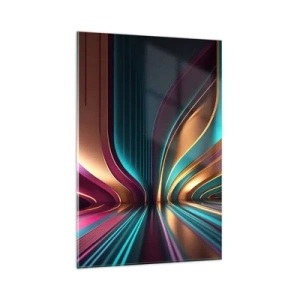 Impression sur verre - Image sur verre - Abstraction futuriste aux couleurs et courbes intenses - 80x120cm - Architektura światła - Décoration murale moderne pour le salon et la chambre ARTTOR