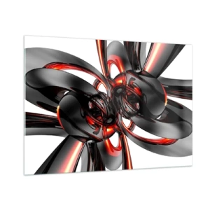 Impression sur verre - Image sur verre - Abstraction moderne en noir et rouge - 100x70cm - Mouvement de graphite et rouge - Décoration murale moderne pour le salon et la chambre ARTTOR