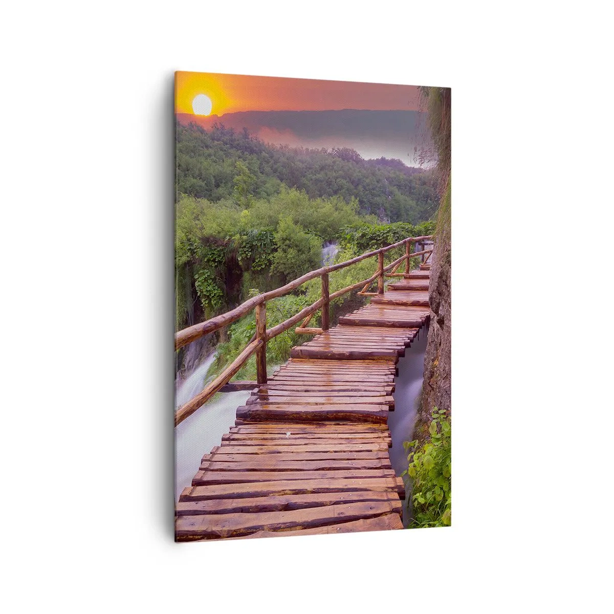 Impression sur toile - Image sur toile - Un pont surplombant les cascades au coucher du soleil - 80x120cm - La beauté au-delà de la croyance - Décoration murale moderne pour le salon et la chambre ARTTOR