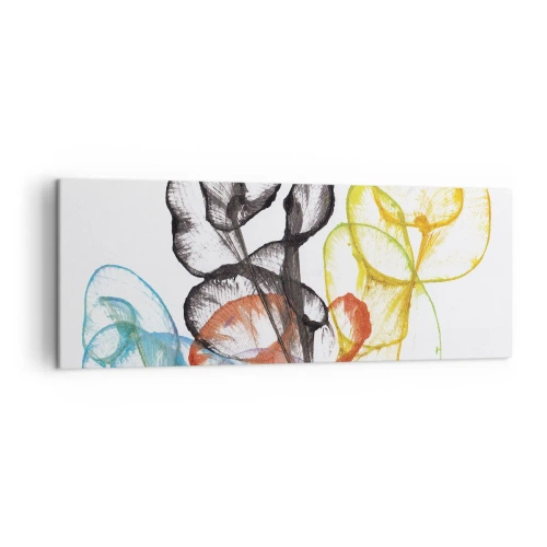 Impression sur toile - Image sur toile - Fleurs transparentes colorées sur fond blanc - 140x50cm - Fleurs avec une âme - Décoration murale moderne pour le salon et la chambre ARTTOR