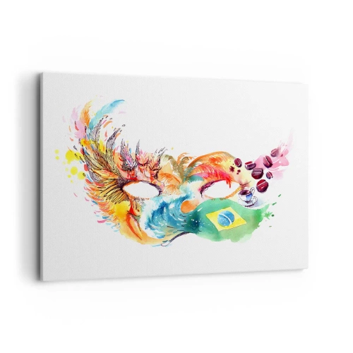 Impression sur toile - Image sur toile - Masque aquarelle coloré inspiré du Brésil - 120x80cm - Le Brésil accueille la samba - Décoration murale moderne pour le salon et la chambre ARTTOR