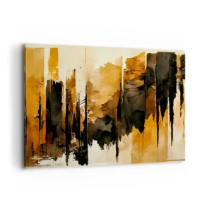 Impression sur toile - Image sur toile - Rayures abstraites dorées et noires dans une composition artistique - 120x80cm - Harmonie de noir et d'or - Décoration murale moderne pour le salon et la chambre ARTTOR