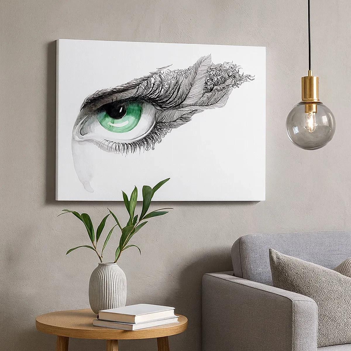 Impression sur toile - Image sur toile - Œil artistique avec iris vert et détails de dessin - 70x50cm - Belle et prête à l'attaque - Décoration murale moderne pour le salon et la chambre ARTTOR