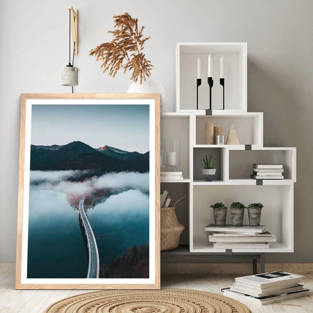 Affiche dans un chêne clair - Poster - Sur une eau aussi lisse qu'un miroir - 50x70 cm