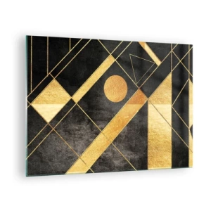 Impression sur verre - Image sur verre - Motifs géométriques dorés sur fond noir - 70x50cm - Soleil du désert - Décoration murale moderne pour le salon et la chambre ARTTOR