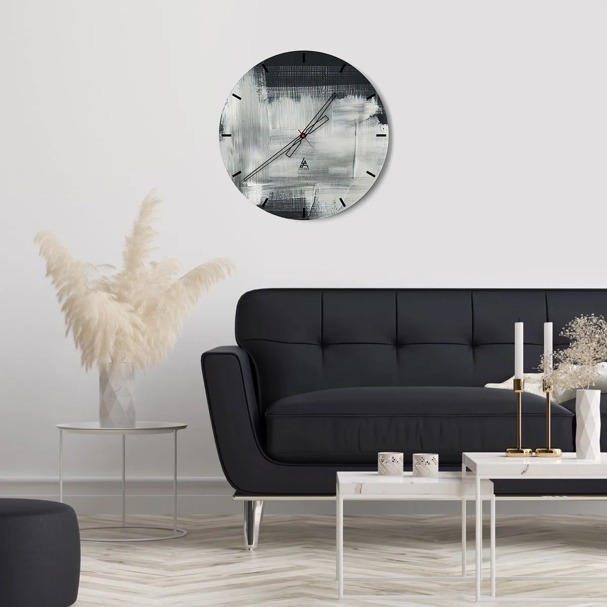 Horloge murale - Pendule murale - Motif abstrait dans les tons de noir et blanc - 30x30cm - Tissé à la verticale et à l'horizontale - Décoration murale moderne pour le salon, la cuisine et la chambre ARTTOR