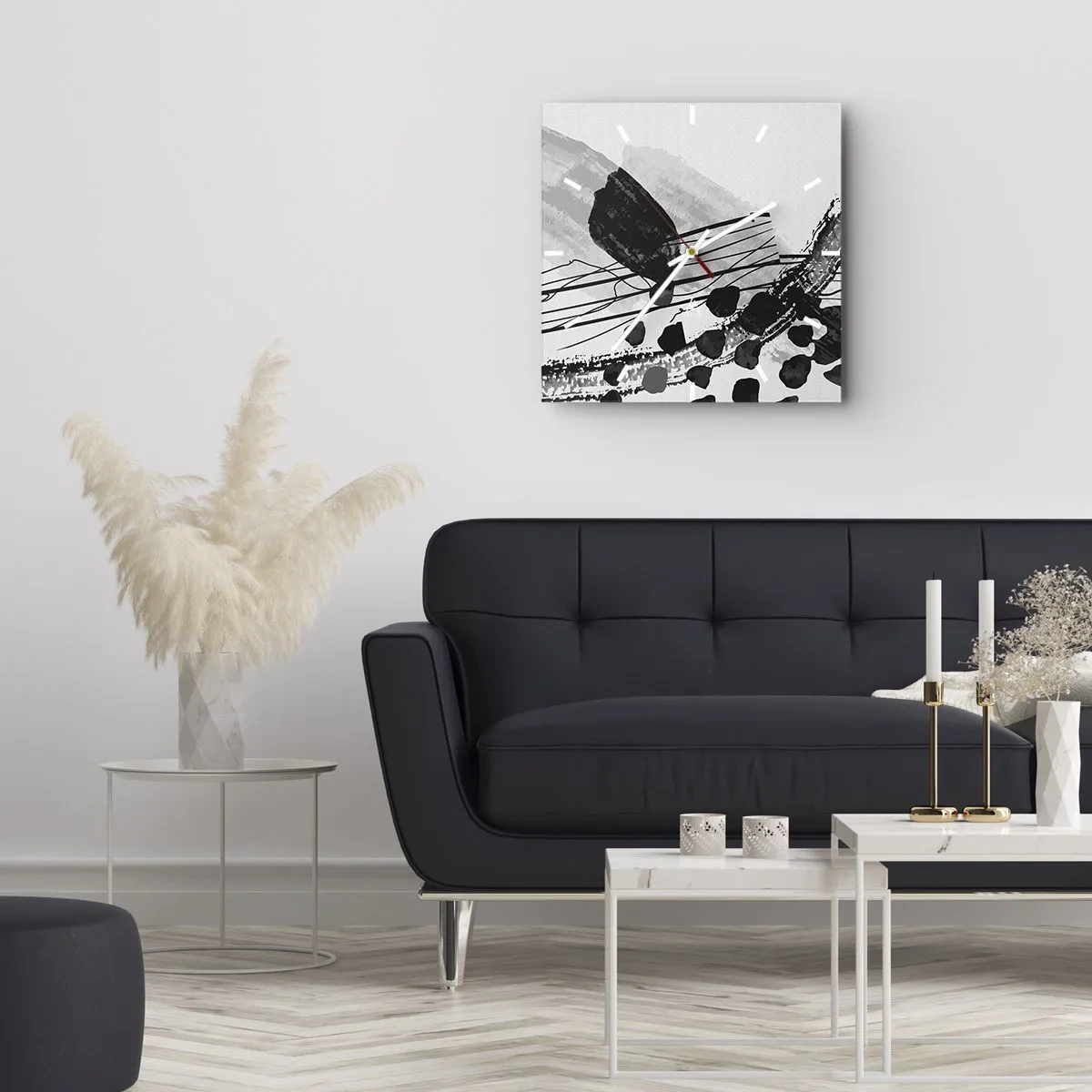Horloge murale - Pendule murale - Composition abstraite en noir et blanc avec des formes organiques - 30x30cm - Abstraction organique noir et blanc - Décoration murale moderne pour le salon et la chambre ARTTOR