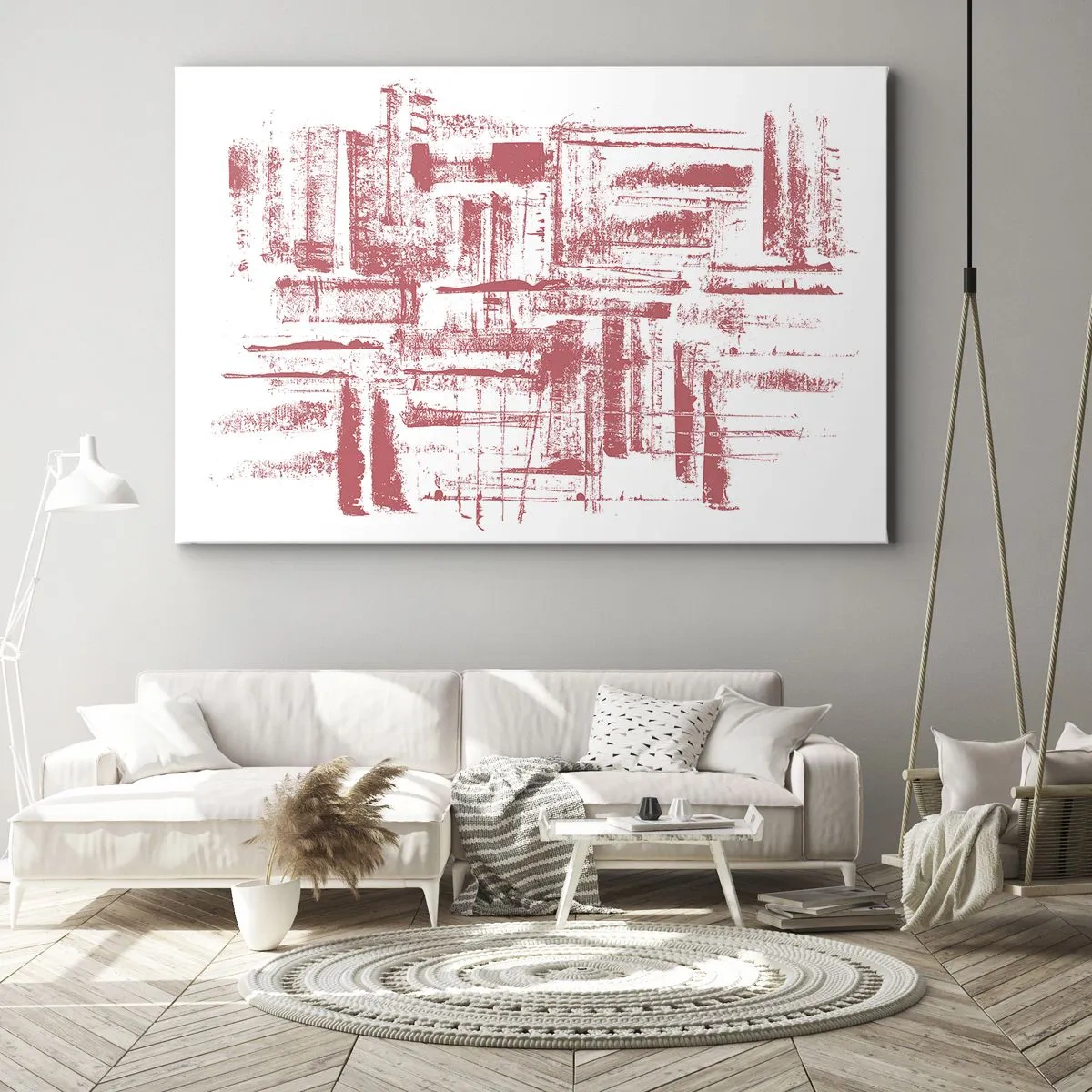 Impression sur toile - Image sur toile - Textures roses abstraites sur fond blanc - 70x50cm - La ville rouge - Décoration murale moderne pour le salon et la chambre ARTTOR