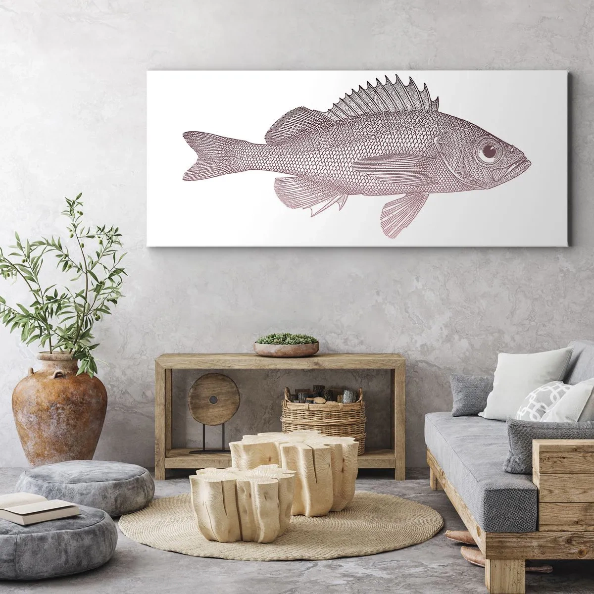 Impression sur toile - Image sur toile - Illustration détaillée d'un poisson sur fond blanc - 120x50cm - Poisson aux grands yeux - Décoration murale moderne pour le salon et la chambre ARTTOR