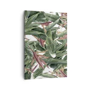 Impression sur toile - Image sur toile - Un motif de feuille décoratif dans des tons de vert et de bordeaux sur un fond clair - 70x100cm - Arbuste émeraude-lilas - Décoration murale moderne pour le salon et la chambre ARTTOR