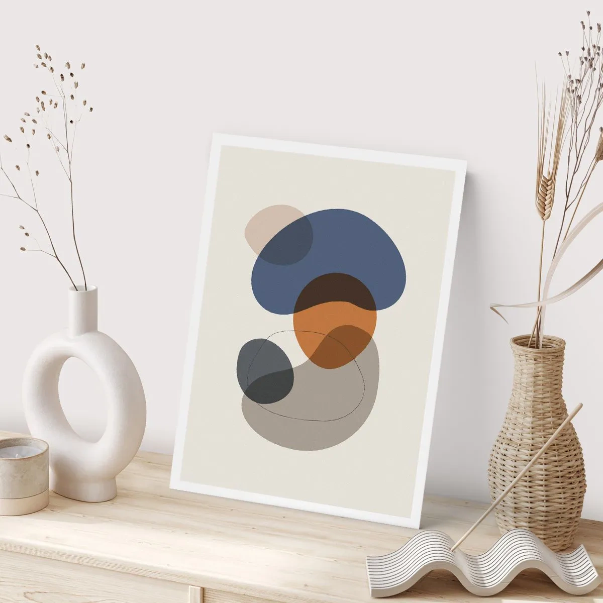 Affiche - Poster - Formes abstraites dans les tons de bleu, marron et gris - 50x70cm - Gouttes de couleur - Décoration murale moderne pour le salon et la chambre ARTTOR