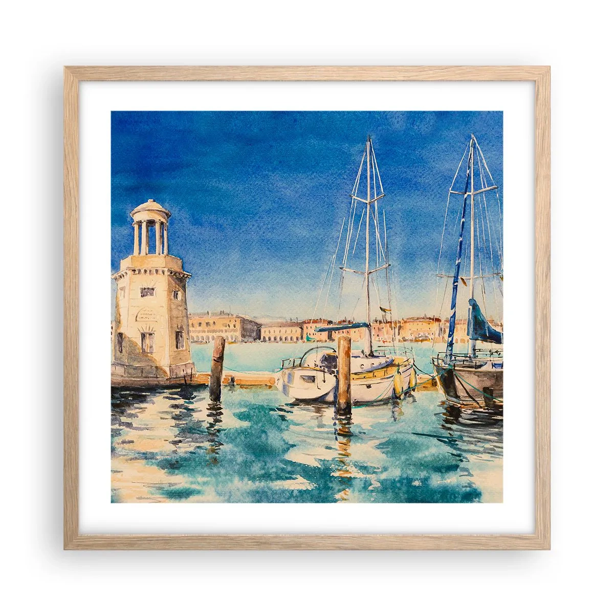 Affiche dans un chêne clair - Poster - Lagune ensoleillée - 50x50 cm