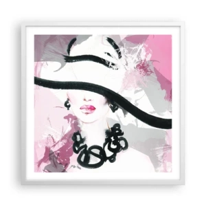Affiche dans un cadre blanc - Poster - Portrait d'une dame en noir et rose - 60x60 cm
