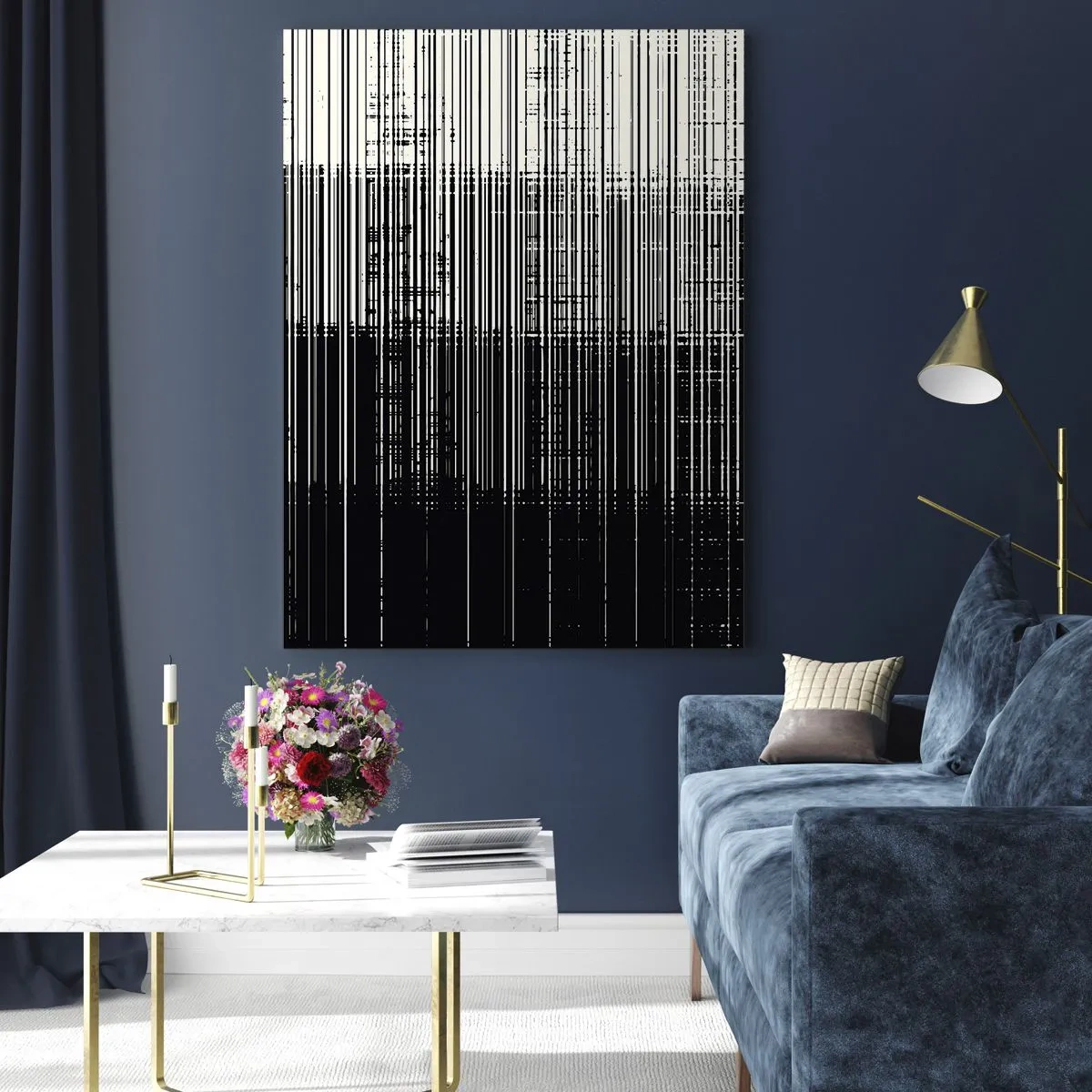 Impression sur verre - Image sur verre - Abstraction en noir et blanc avec des lignes horizontales créant un dégradé - 50x70cm - Ondes et vibrations - Décoration murale moderne pour le salon et la chambre ARTTOR