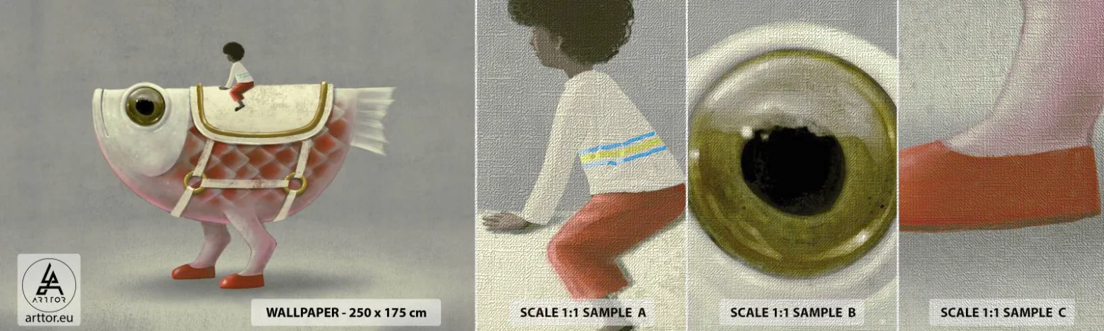 Échantillon de Papier Peint Premium Canvas - Le cavalier poisson - Abstraction, Poisson, Pour les enfants - 100x30 cm