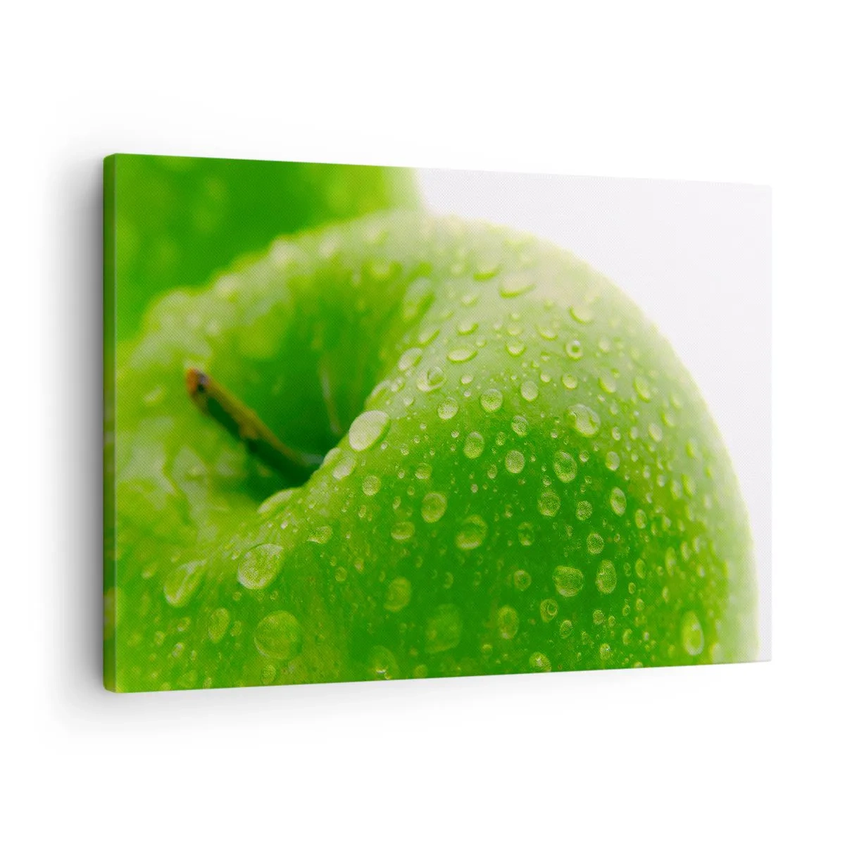 Impression sur toile - Image sur toile - Gros plan d'une pomme verte avec des gouttes d'eau - 70x50cm - Fraîcheur de verdure fraîche - Décoration murale moderne pour le salon et la chambre ARTTOR