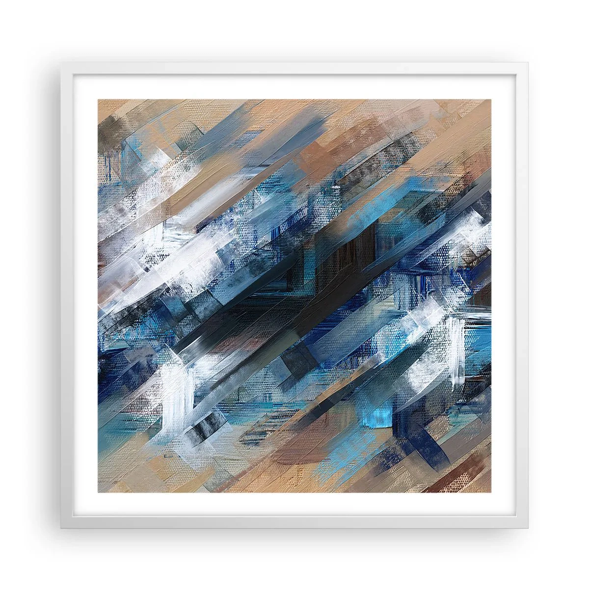 Affiche dans un cadre blanc - Poster - Diagonale de bleus - 60x60 cm