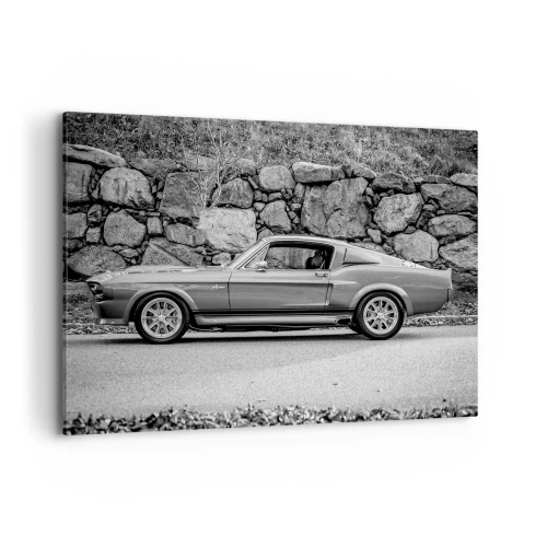 Impression sur toile - Image sur toile - Photo en noir et blanc d'une voiture classique - 100x70cm - Légende des années 60 - Décoration murale moderne pour le salon et la chambre ARTTOR