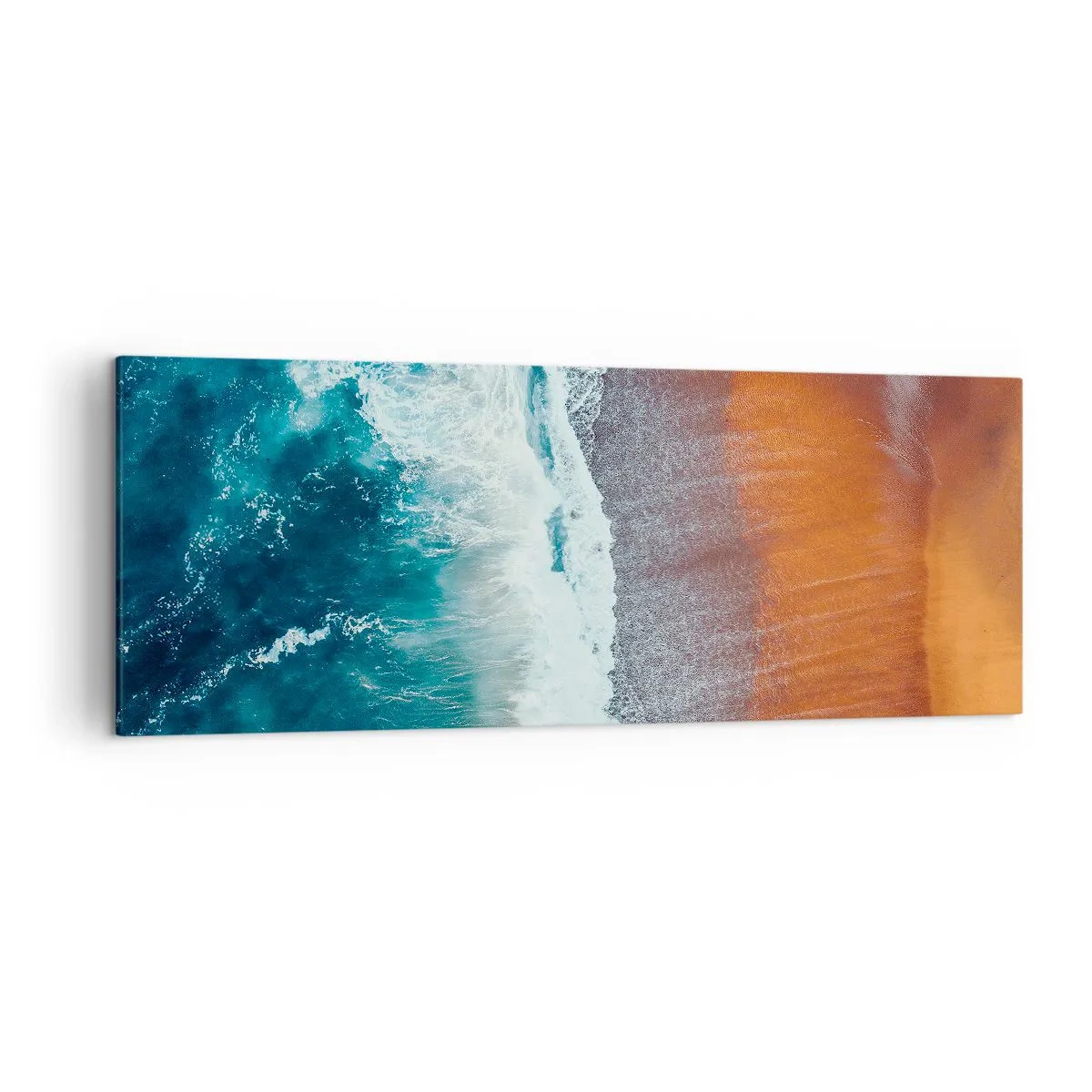Impression sur toile - Image sur toile - Une vue des vagues de l'océan s'écrasant sur la plage dorée - 140x50cm - Caresse de l'océan - Décoration murale moderne pour le salon et la chambre ARTTOR
