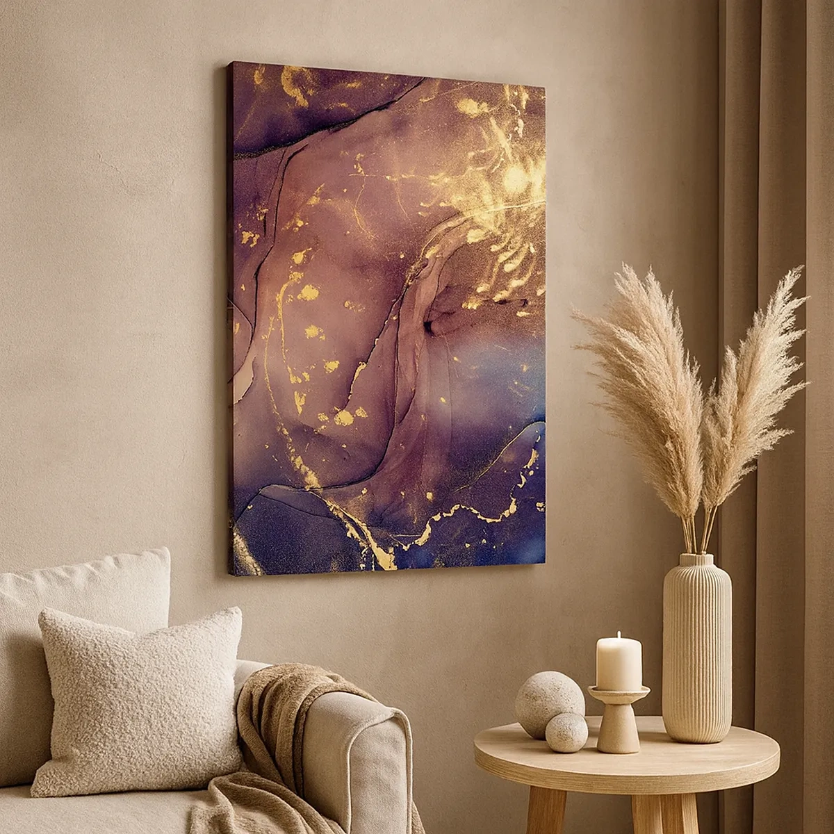 Impression sur toile - Image sur toile - Composition abstraite aux nuances d'or et de violet - 50x70cm - Matière et esprit - Décoration murale moderne pour le salon et la chambre ARTTOR
