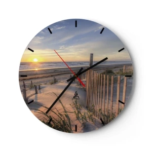 Horloge murale - Pendule murale - Plage avec dunes au coucher du soleil - 30x30cm - Ombre et brillance du vent - Décoration murale moderne pour le salon, la cuisine et la chambre ARTTOR