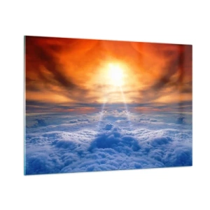 Impression sur verre - Image sur verre - Nuages illuminés par les rayons du soleil couchant - 100x70cm - Paysage mystique - Décoration murale moderne pour le salon et la chambre ARTTOR