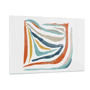 Impression sur verre - Image sur verre - Des stries colorées créent une abstraction dynamique sur un fond blanc - 120x80cm - Abstraction avec un sourire amical - Décoration murale moderne pour le salon et la chambre ARTTOR