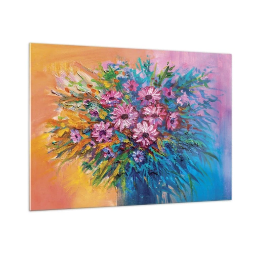 Impression sur verre - Image sur verre - Un bouquet de fleurs roses dans une composition artistique et colorée - 100x70cm - Énergie de la vie - Décoration murale moderne pour le salon et la chambre ARTTOR