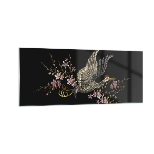 Impression sur verre - Image sur verre - Oiseau brodé exotique - 100x40 cm