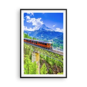 Affiche dans un cadre noir - Poster - Train dans les Alpes - 61x91 cm