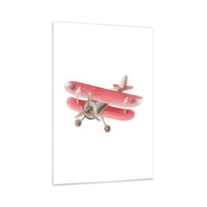 Impression sur verre - Image sur verre - Avion rétro rouge sur fond blanc - 70x100cm - Prêt pour les hauts vols - Décoration murale moderne pour le salon et la chambre ARTTOR
